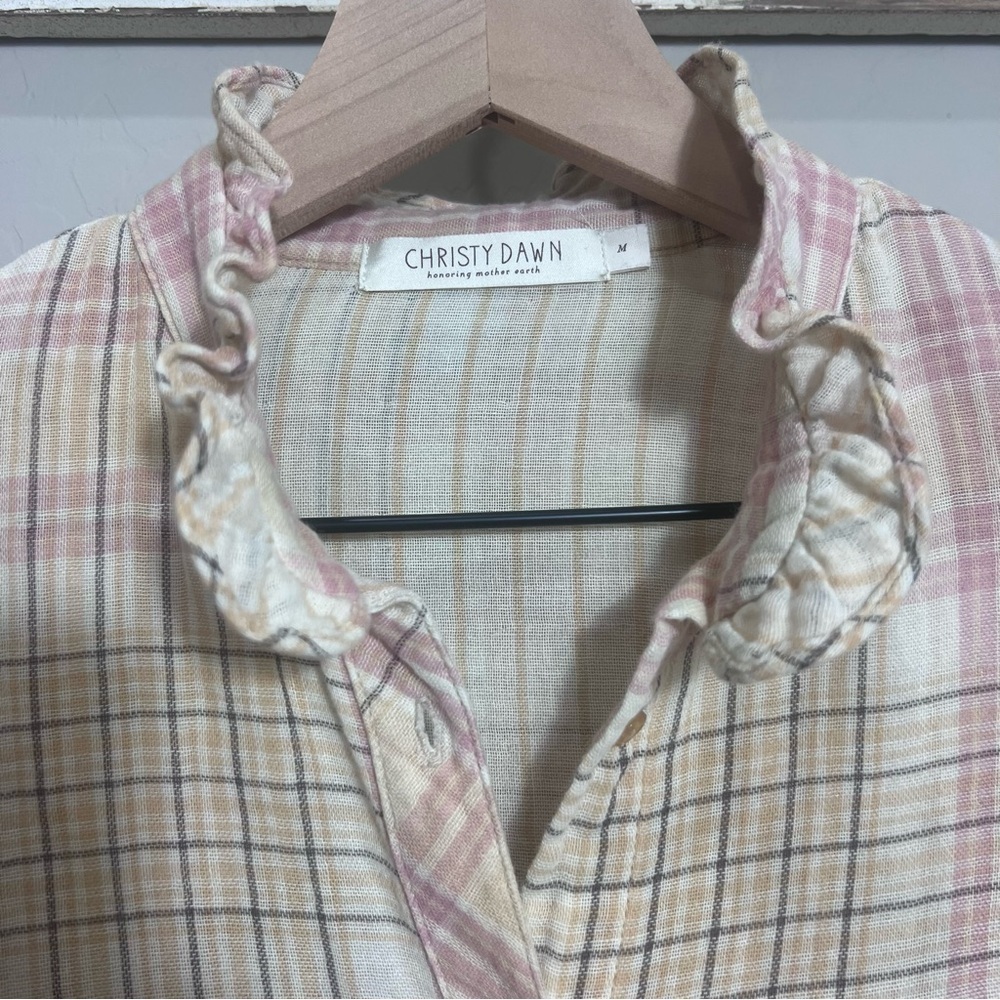 Christy Dawn Plaid Flannel Blouse Top Shirt Cottagecore Ruffle Button Western - Picture 4 of 16